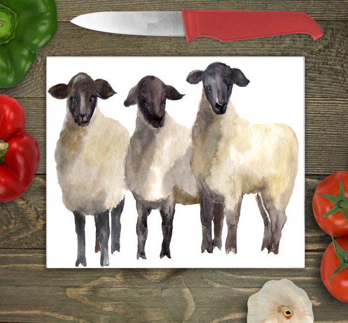 Sheep Glass Chopping Board, Sheep Cutting Board - Click Image to Close